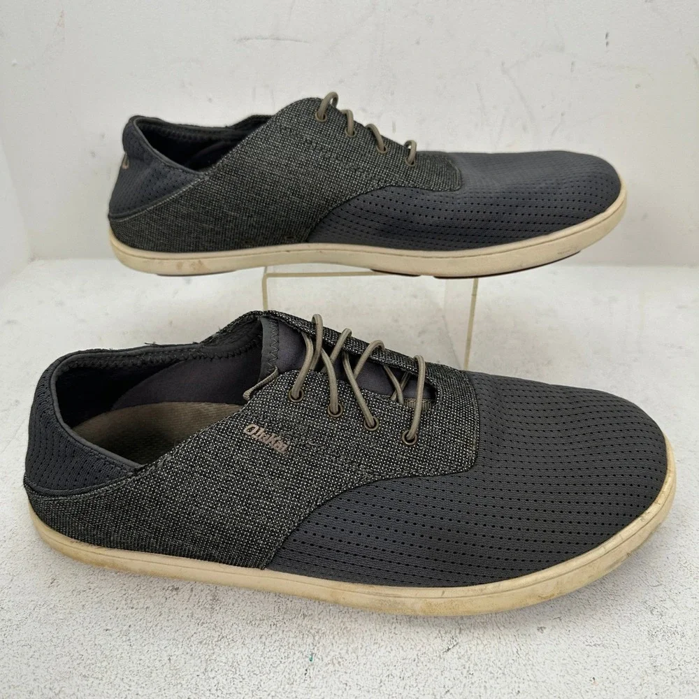 OluKai Nohea Moku Men's Size 10.5 Gray Black Mesh Boat Shoes Sneakers